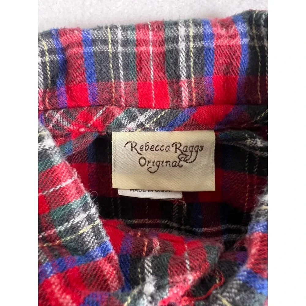 VTG Rebecca Raggs Plaid Button Down Shirt Toddler 2T Red Flannel Long Sleeve USA